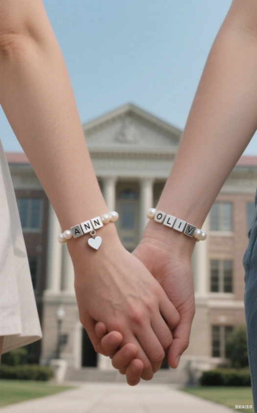 Personalized friendship bracelets featuring letter beads accented with pearls and a heart charm. The perfect gift for friends, symbolizing connection and love.
